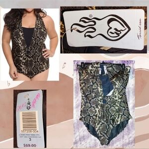 Torrid brand Black/Multicolor Snake Print 1Pc Bathing Suit 3|3X|22/24